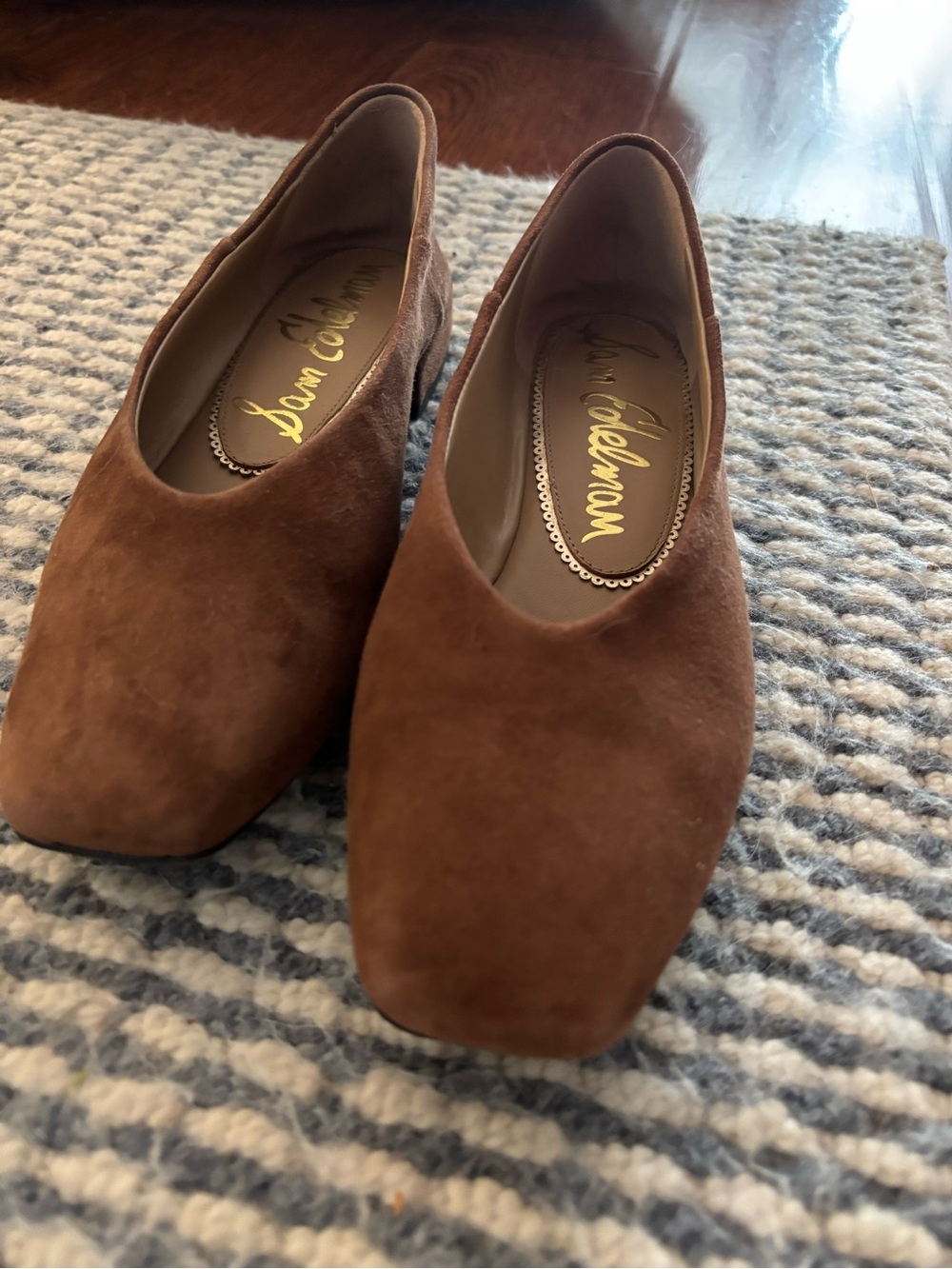 Sam Edelman Chestnut Suede Square-Toe Slip-On Flats